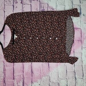 GARNET HILL BLACK MICRO FLORAL LEAF BOTANICAL PRINTED BOHO BUTTON FRONT BLOUSE 8